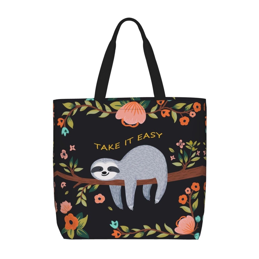 Sloth Tote Bag for Women with Zipper Pockets Handles - Sloth Gifts Stuff Reus...