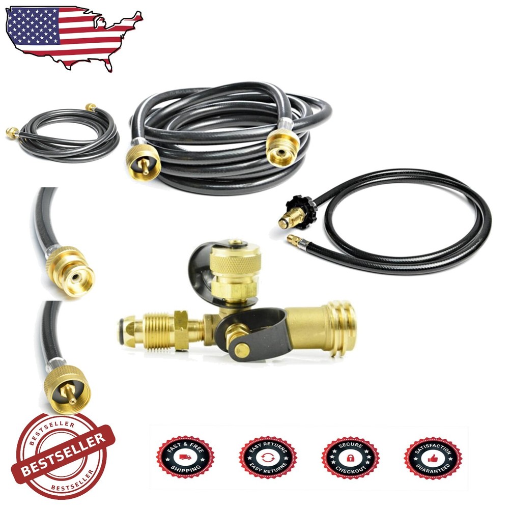 Durable 4-Port Propane Tee Adapter with 5' & 12' Hoses for Outdoor RV Adventures