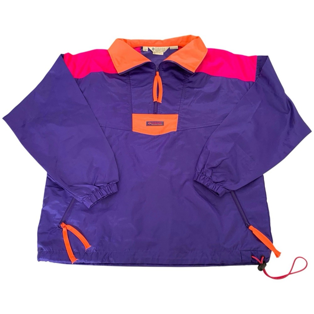 Columbia Windbreaker Pullover Womens M Purple Pink Colorblock Retro Vintage 90s