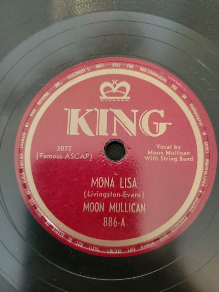 Moon Mullican - Mona Lisa / Goodnight Irene 78 RPM Single 1950 King Honky Tonk
