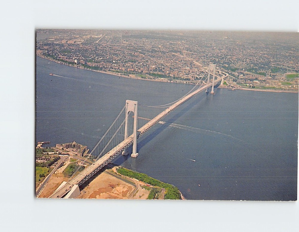 Postcard An Aerial View of the Verrazano Narrows Bridge New York USA