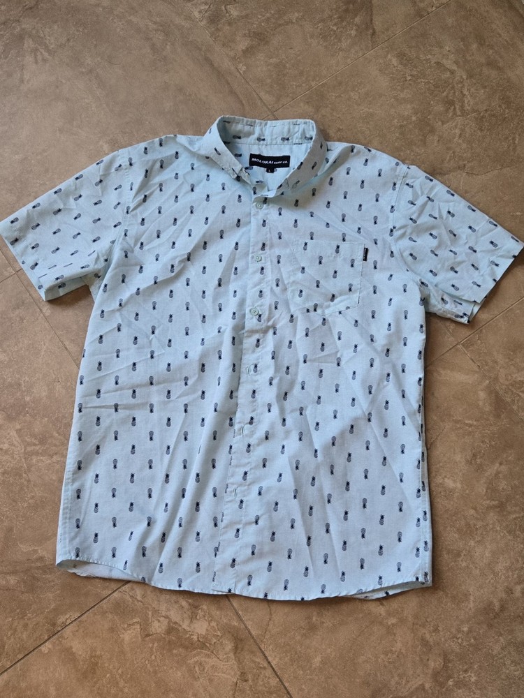 Molokai Surf Co Shirt Mens Large Blue Pineapple Short Sleeve Button Up