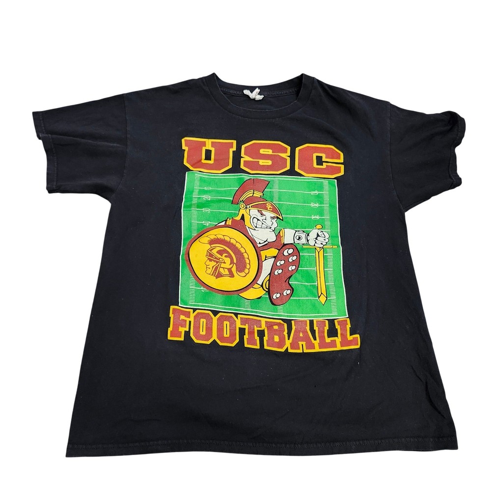 USC Trojans Football Graphic T-Shirt Black Mens Large Double Sided Mascot Tee