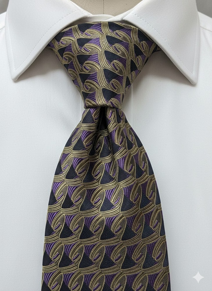 Ermenegildo Zegna Silk Tie Purple Gold Abstract Geometric Made in Italy 58