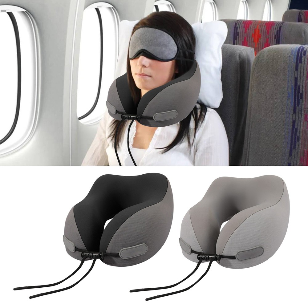 Memory Foam U-Shaped Travel Neck Pillow for Flights - Portable Headrest Support