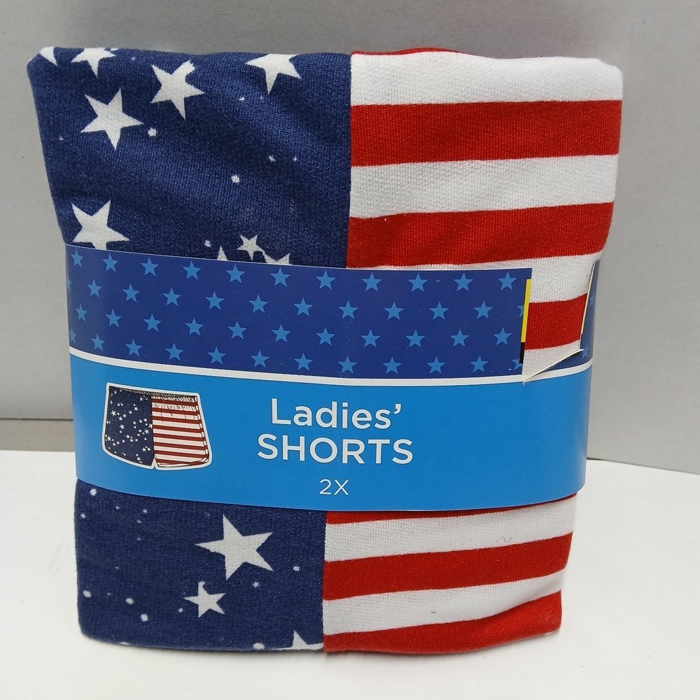 American Flag Patriotic Stars and Stripes Ladies Lounge Shorts 2X Plus Size New