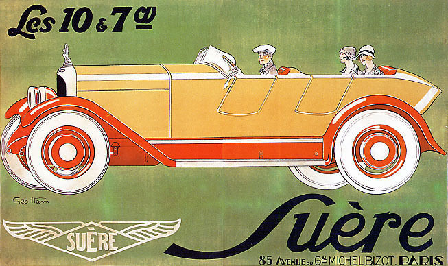 Vintage French Antique Yellow Car Paris Poster Reproduction