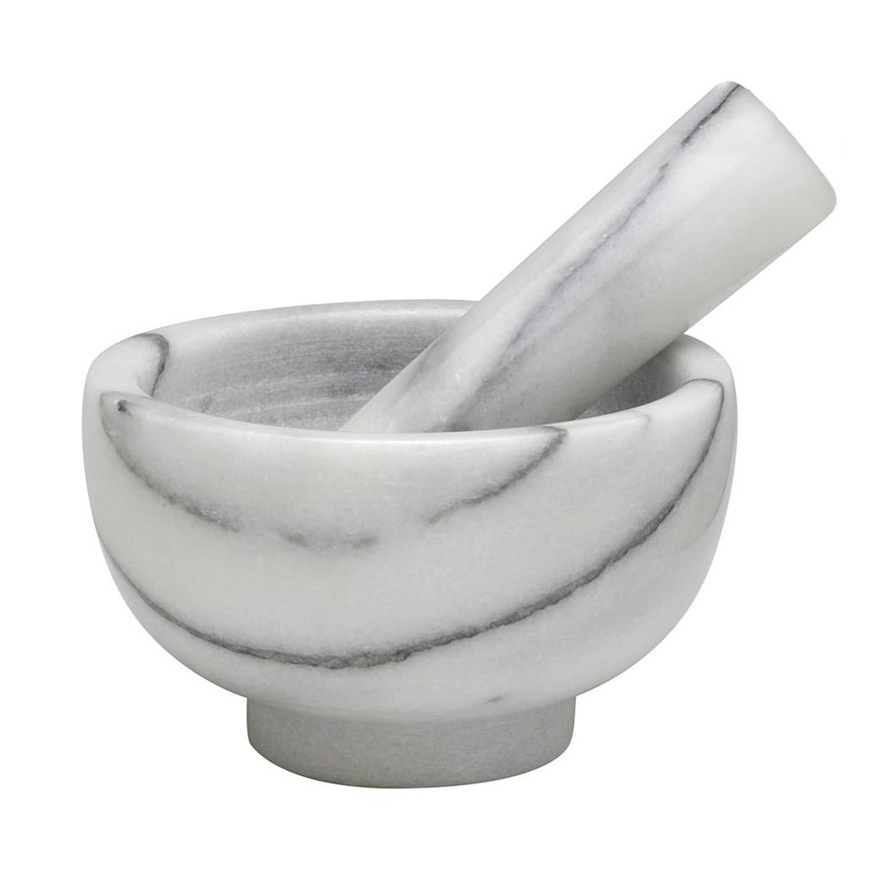 Mortar and Pestle Set, Solid Carrara Marble, 3.8-Inch, Spice Herb Grinder, Pill