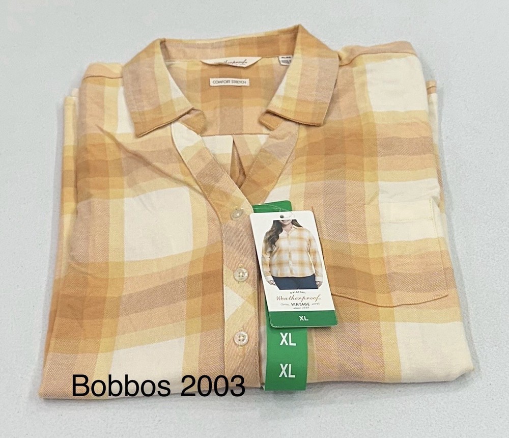 Weatherproof Vintage Women's Comfort Stretch Flannel Shirt, Yellow, Size XL