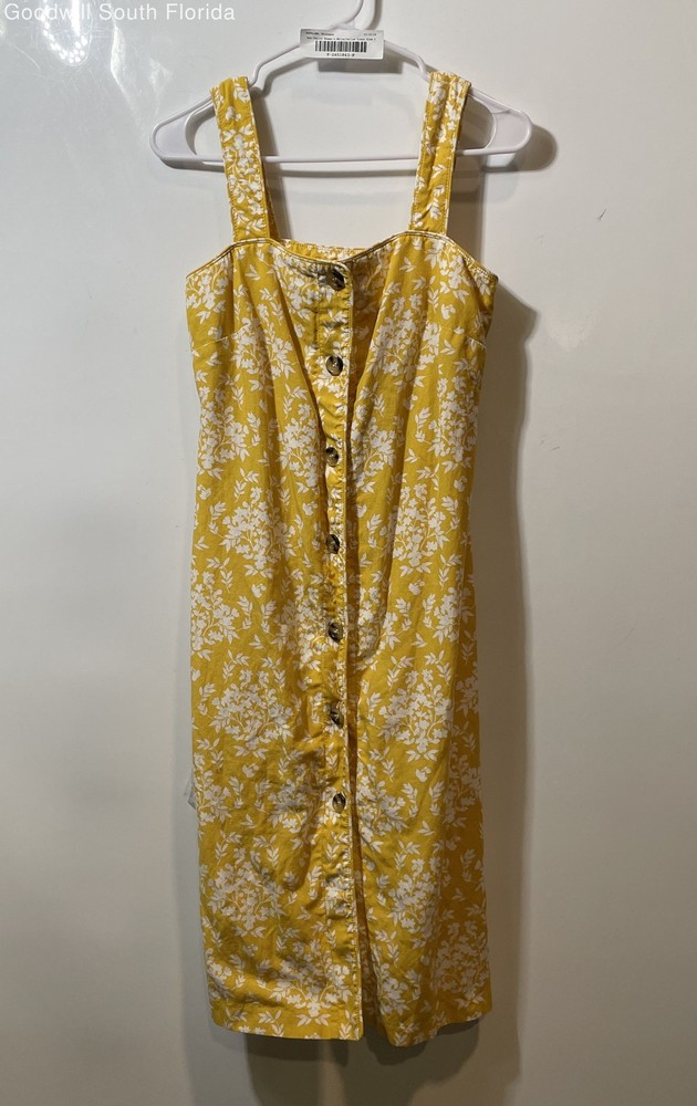 Ann Taylor Womens White Yellow Floral Sleeveless Button Front Shift Dress Size 2