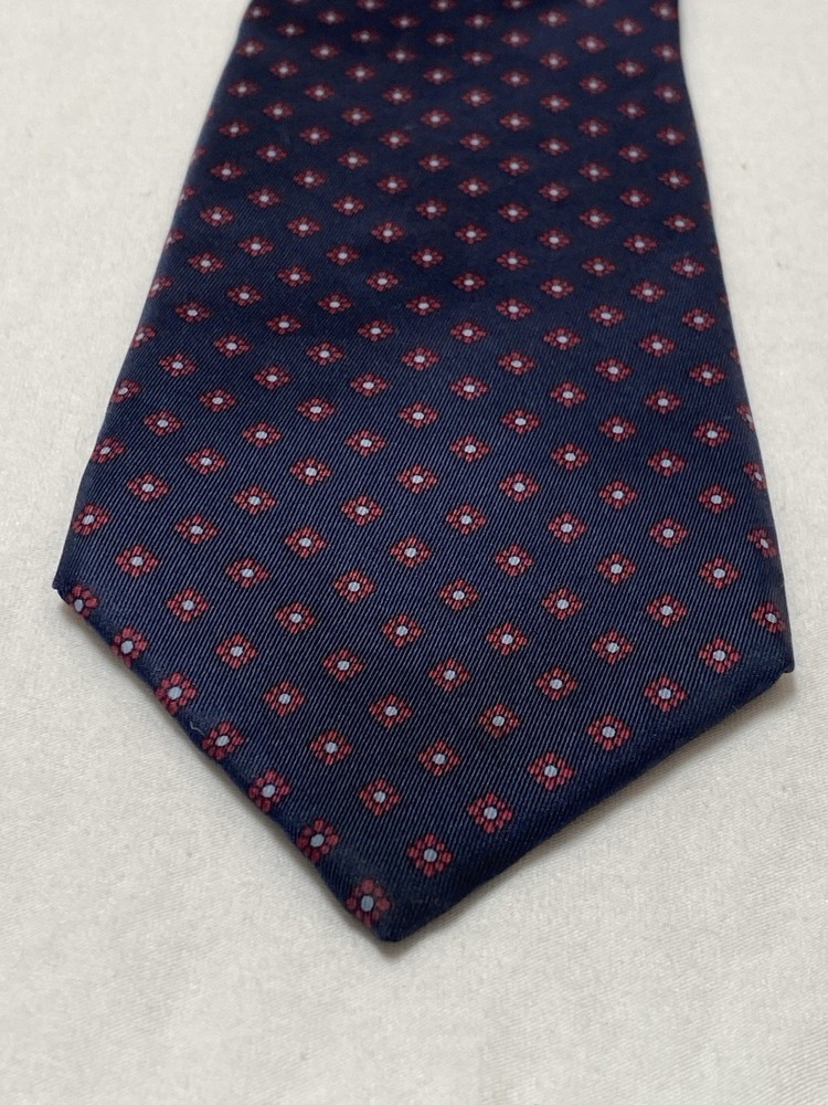 Vintage Yves Saint Laurent YSL Silk Tie Navy Red Medallion Geometric