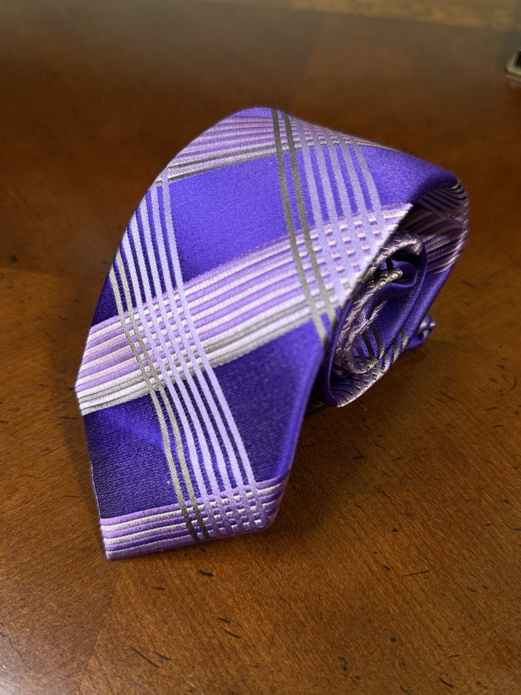 Ted Baker London Checkered Plaid Purple Silk Necktie
