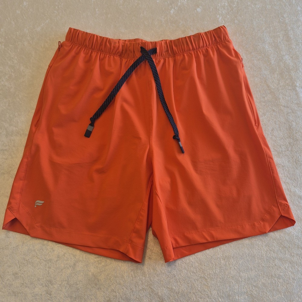 Fabletics Men’s Athletic Shorts M Orange  Drawstring Zip Pocket Gym