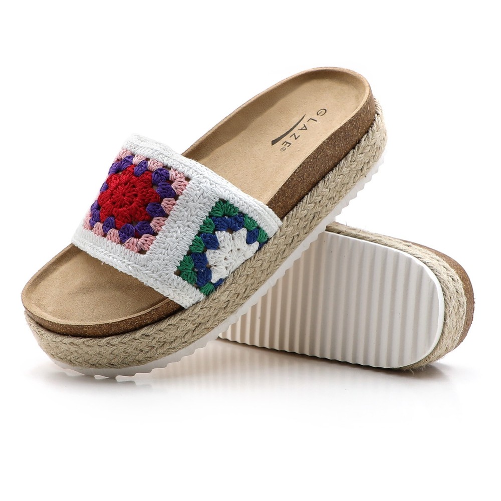 Floral Crochet Platform Sandals for Women Espadrille Wedge Slides