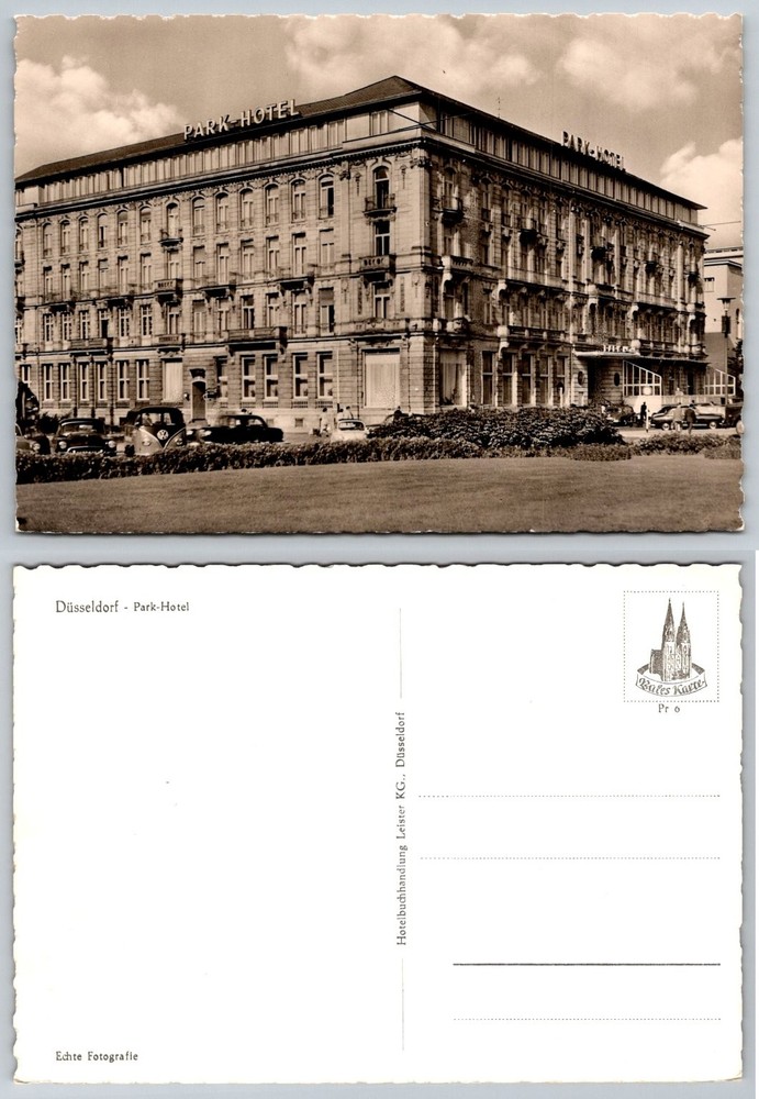 Vintage Park-Hotel Düsseldorf RPPC Real Photo Postcard Germany 1950s Cars