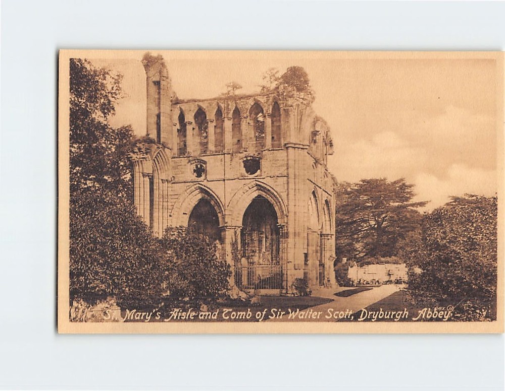 Postcard St. Marys Aisle and Tomb of Sir Walter Scott Dryburgh Abbey Scotland