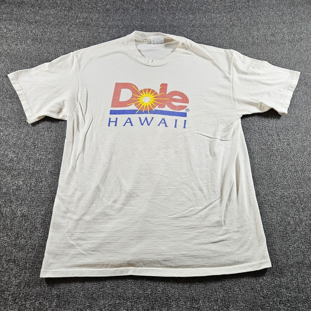 Vintage Dole Hawaii Shirt Mens XL White Hanes Logo Graphic Tee Made USA 90s
