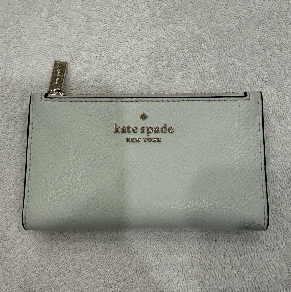 Kate Spade New York Light Green Folding Wallet with Zipper & Card Slots