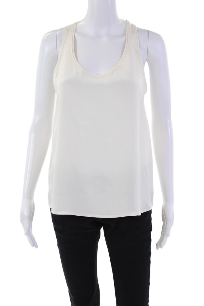Theory Womens Silk Solid Sleeveless Scoop Neck Curved Hem Blouse White Size SFree Shipping in US $100+ Orders | $6.95 Orders Below