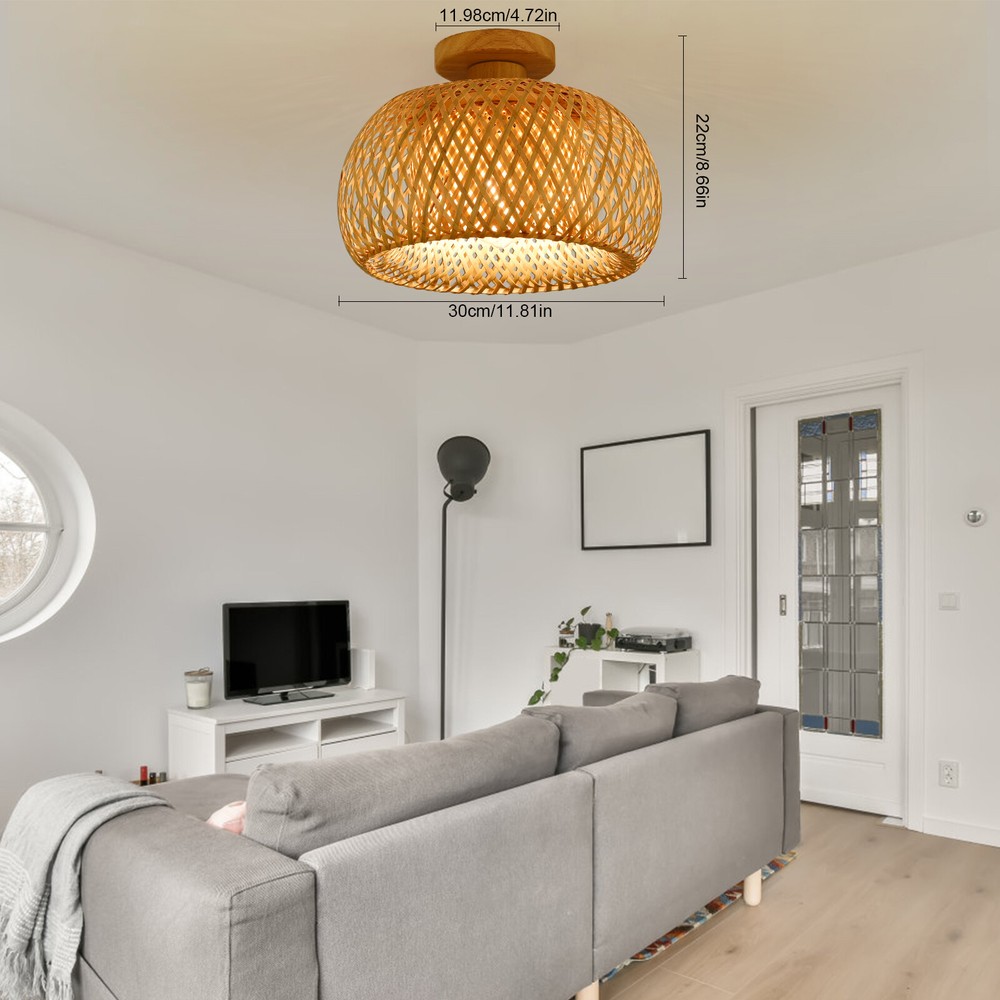 Vintage Bamboo Wicker Rattan Shade Pendant Light Hanging Ceiling Lamp Fixture!