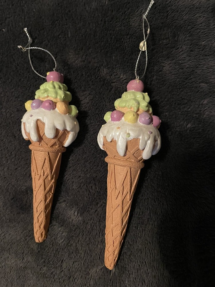 2 Ice Cream Cone Polymer Christmas Ornaments