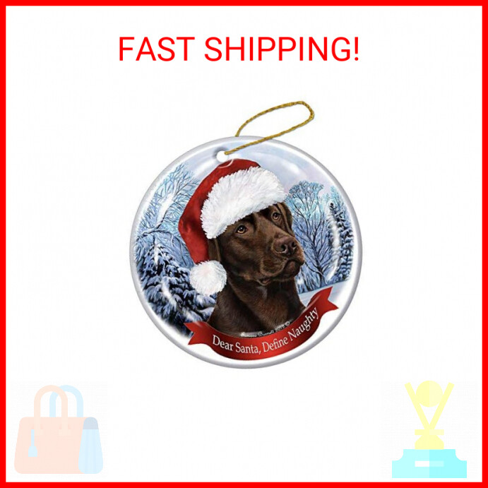 Holiday Pet Gifts Labrador (Choc) Santa Hat Dog Porcelain Christmas Ornament