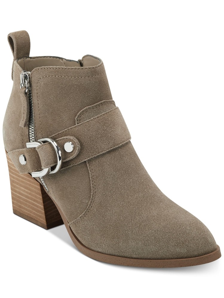 MARC FISHER Womens Beige Water-Resistant Victa Almond Leather Booties 8.5 M