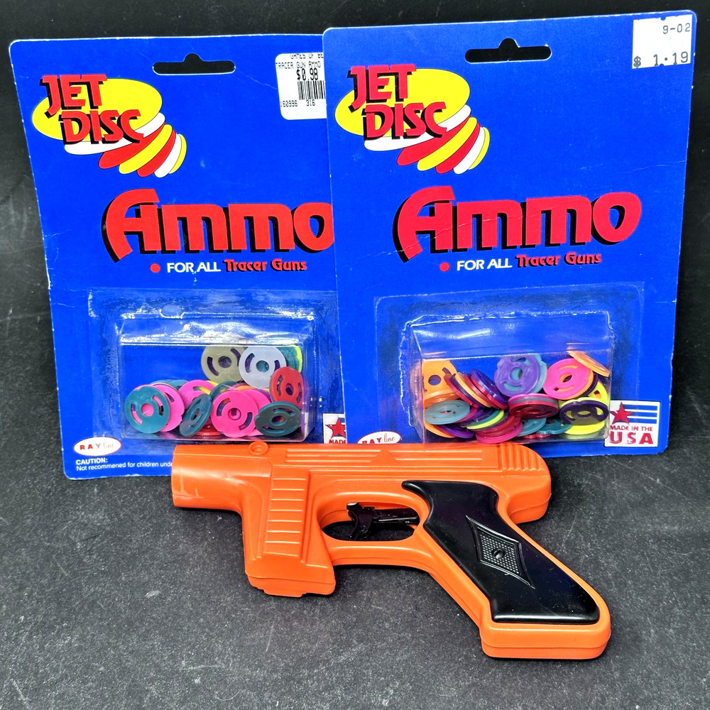 Tracer Gun Toy with x2 Jet Disc Packs Orange Rayline Products - Vintage - Rare