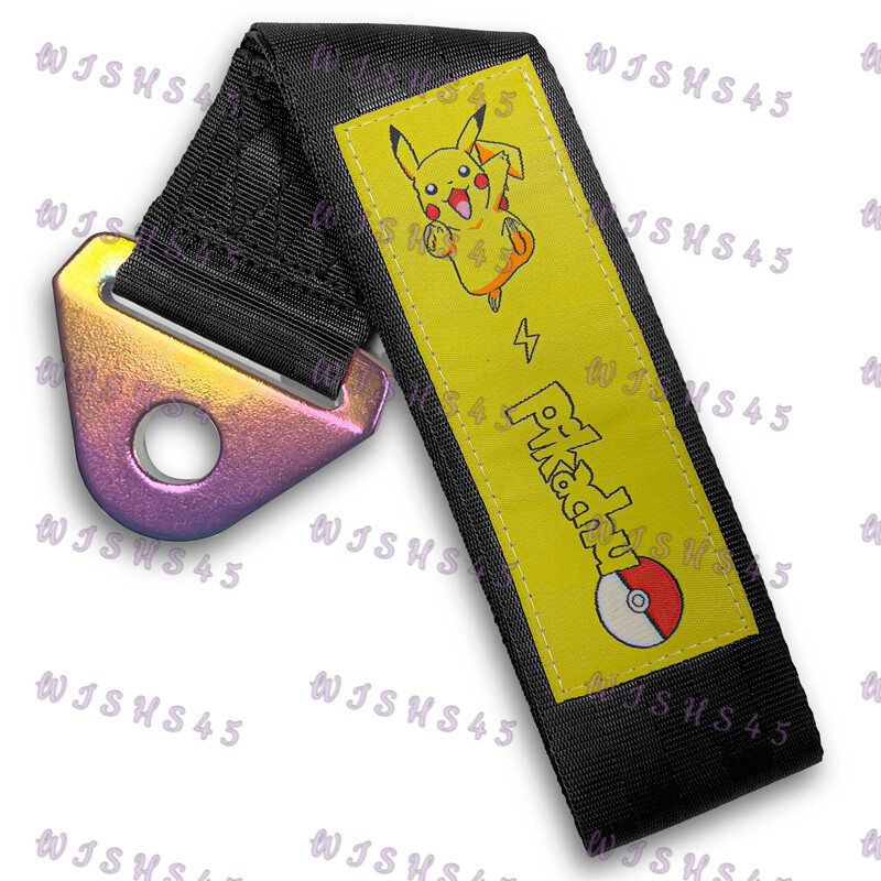 Black Neo Car Tow Strap Pikachu Racing Drift Rally Hook