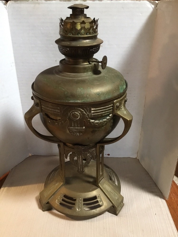 Antique 19th Century ROYAL BRENNER Old Empire Brass OIL LAMP Art Deco 14”