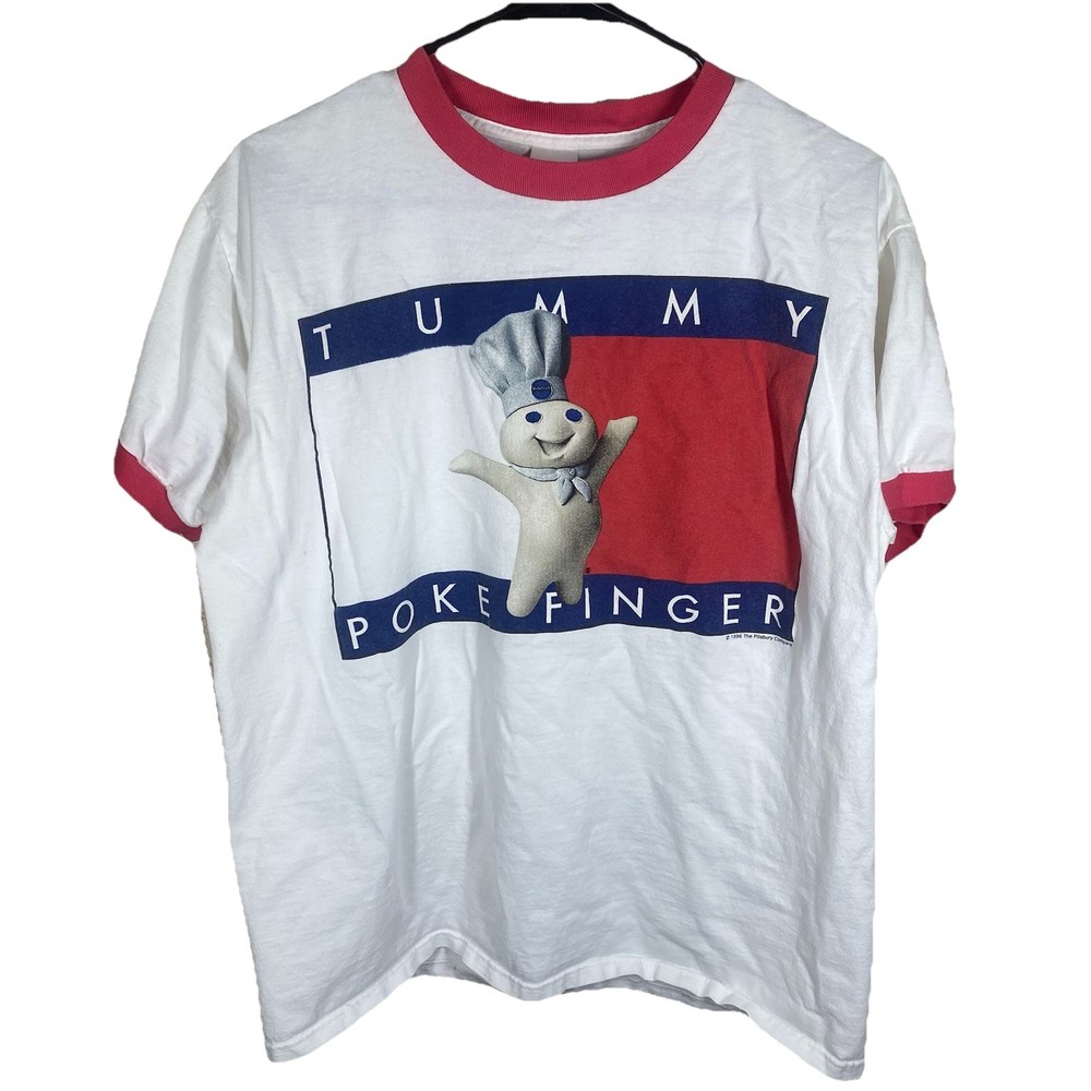 Vtg Pillsbury Dough Boy Tummy Poke Finger Graphic Shirt Size L