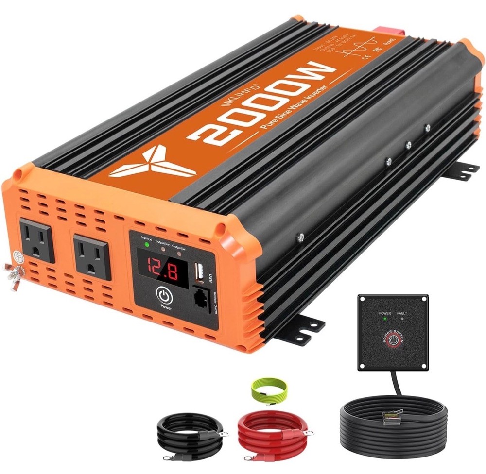 Car Power Inverters 2000W/4000W Pure Sine Wave 24V DC to 120V AC for RV, Truck