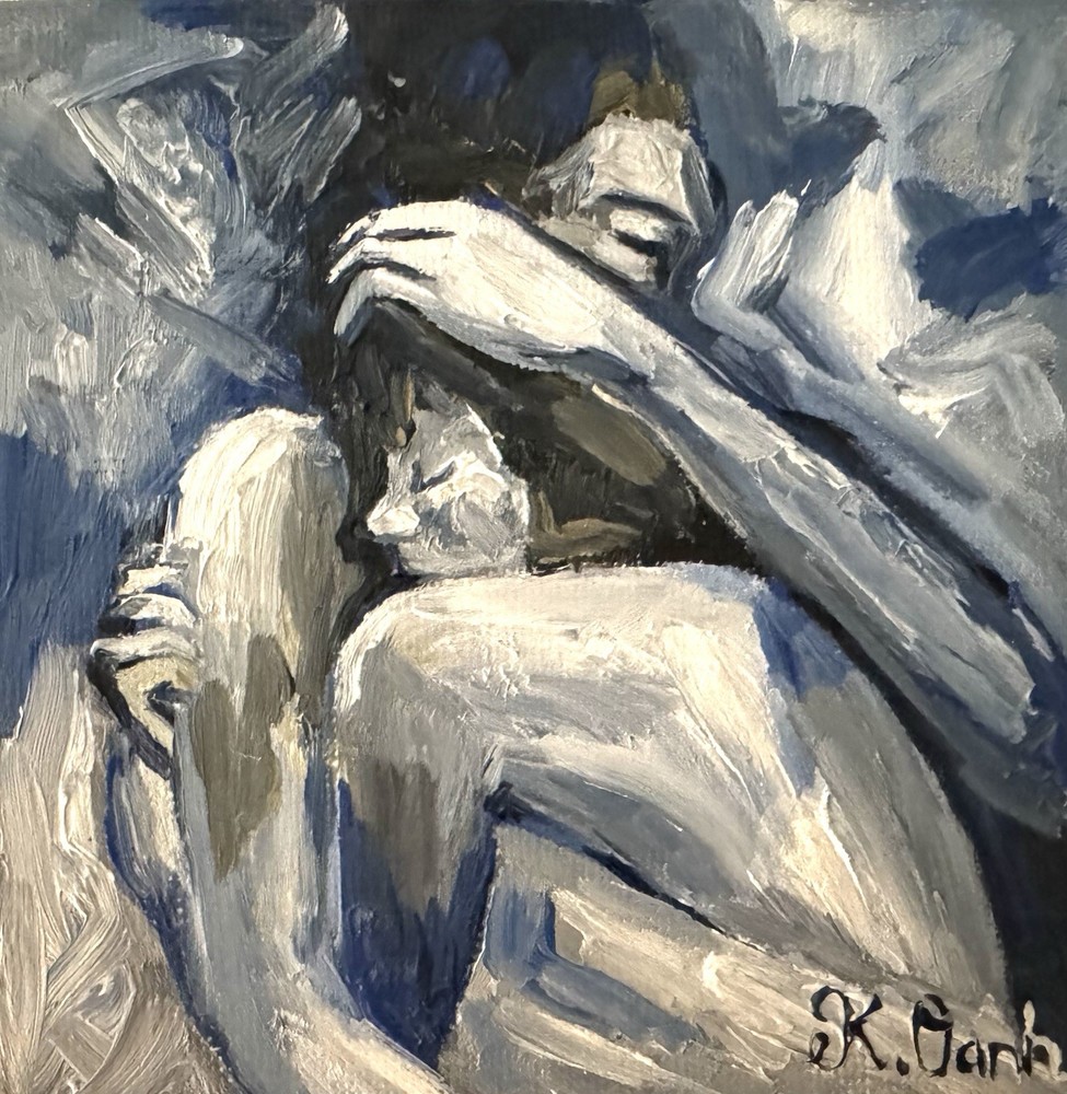 ORIGINAL OIL PAINTING A COUPLE ON STRETCH CANVAS SIGNED 3.94x3.94