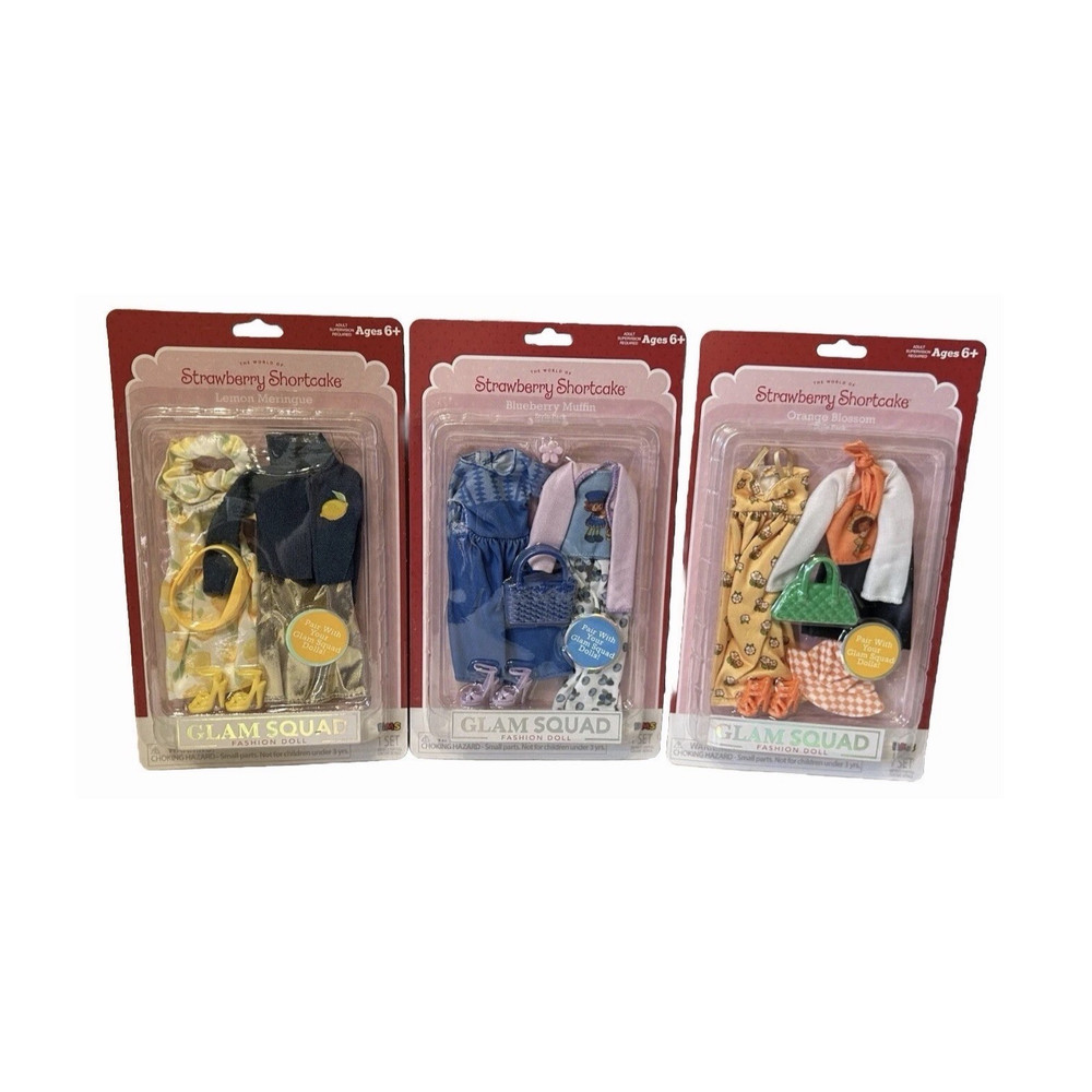 Strawberry Shortcake Glam Squad Doll Clothing Full Set of 3 Lemon, Orange, Blue