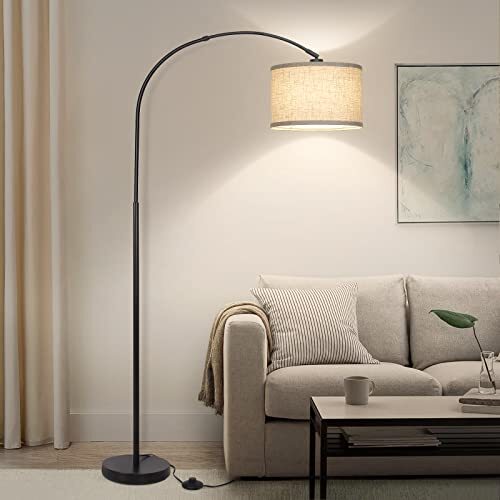 Arc Floor Lamps for Living Room, Modern Standing Lamp with Adjustable Black