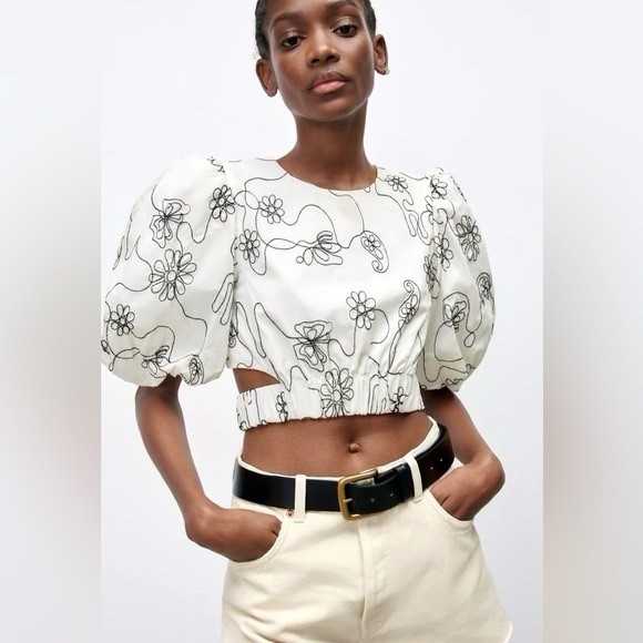 Zara Puff Sleeve Crop Top (read Descr)