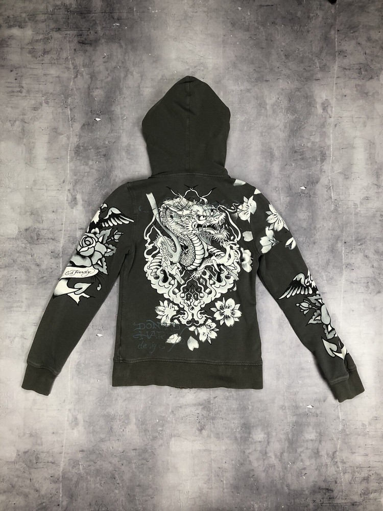 Vintage Ed Hardy y2k dragon Zip hoodie Size s Women