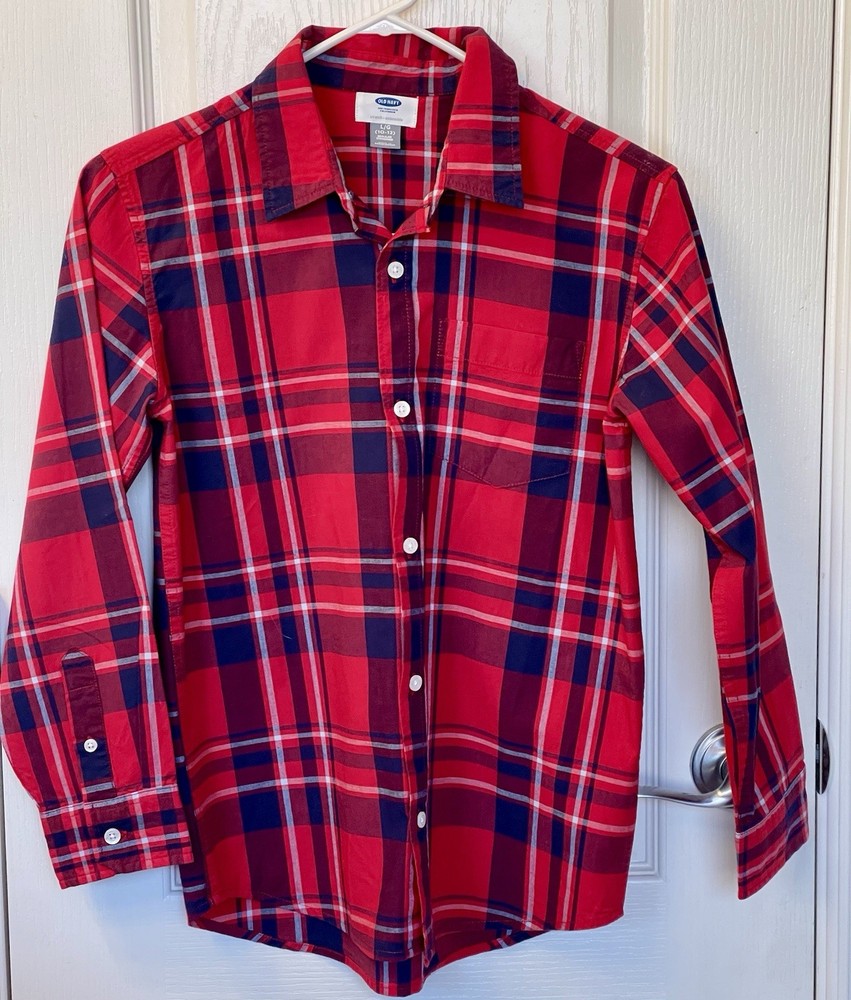 Boys Long Sleeve Plaid Button Down Shirt Old Navy Size Large 10/12