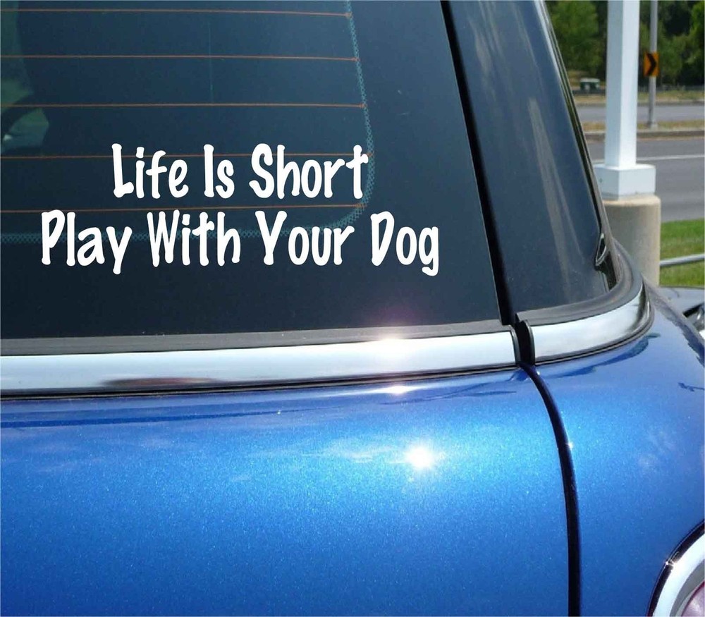 LIFE IS SHORT PLAY WITH YOUR DOG DECAL STICKER PAT ANIMAL LOVE FUNNY CAR TRUCK