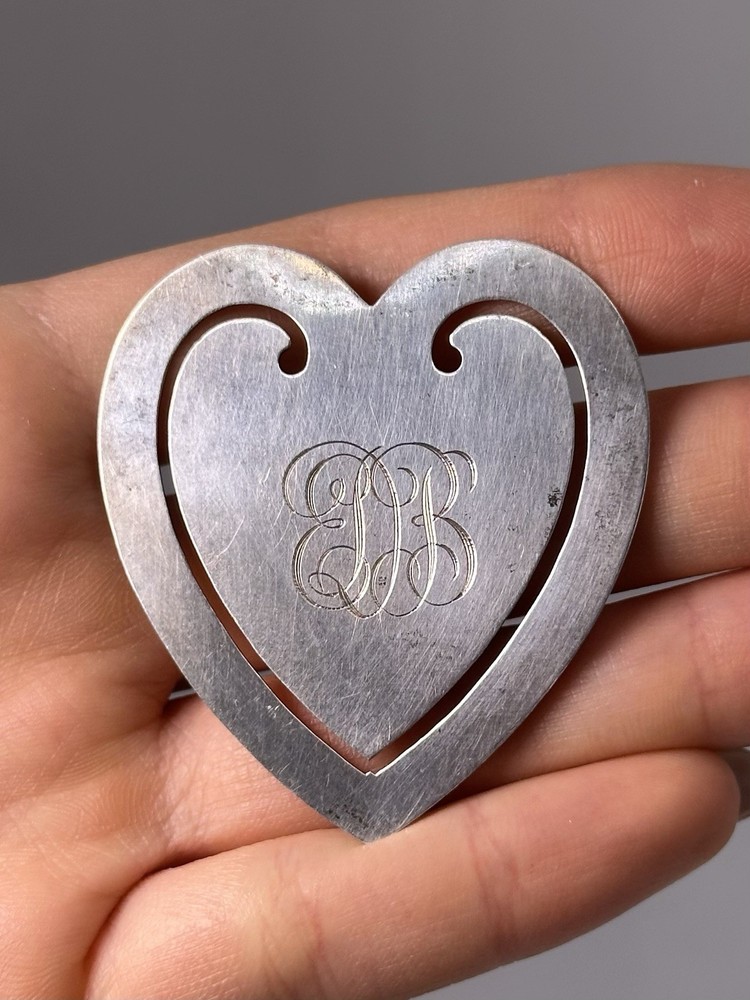 R Blackinton & Co Sterling Silver Heart Bookmark Vintage Initials Monogram