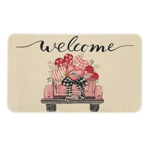 Valentine's Day Welcome Truck Love Doormat - Festive Kitchen Decor for Valentine's Day Celebrations