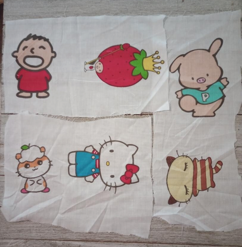 sanrio hello kitty fun fabric scrap 3 to 4.5 inch 6 character 3pc #1004
