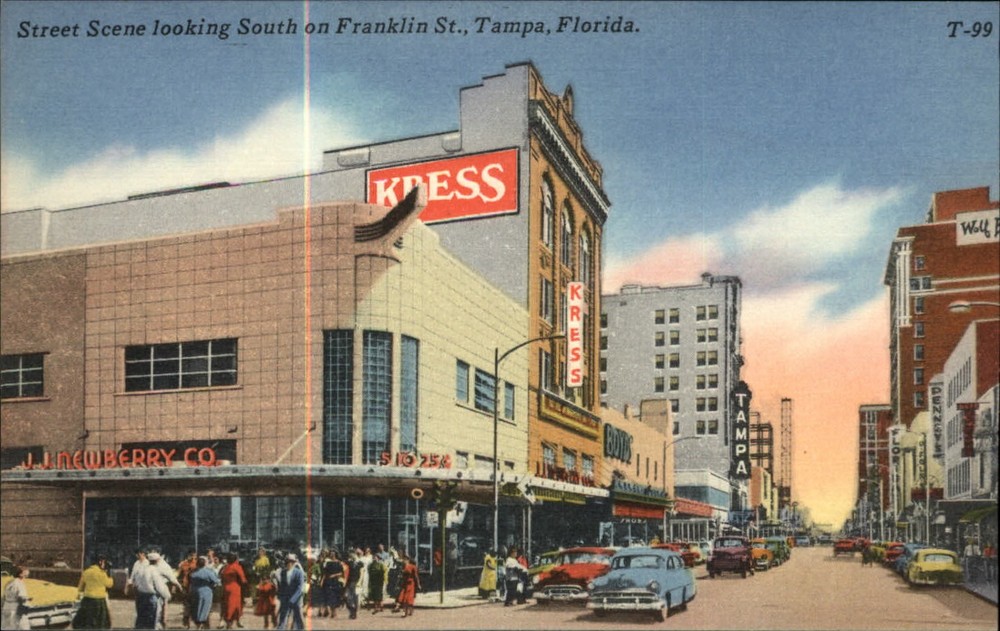 Franklin Street Tampa Florida ~ Kress JJ Newberry Boyd's Penneys ~ 1940s linen