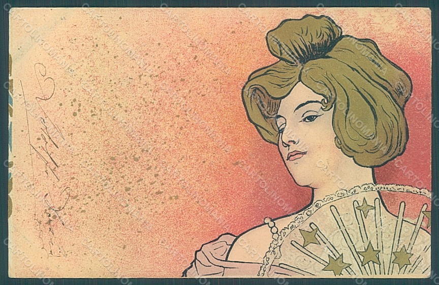 Artist Signed Meunier H. Lady Art Nouveau WRINKLES postcard HR2261