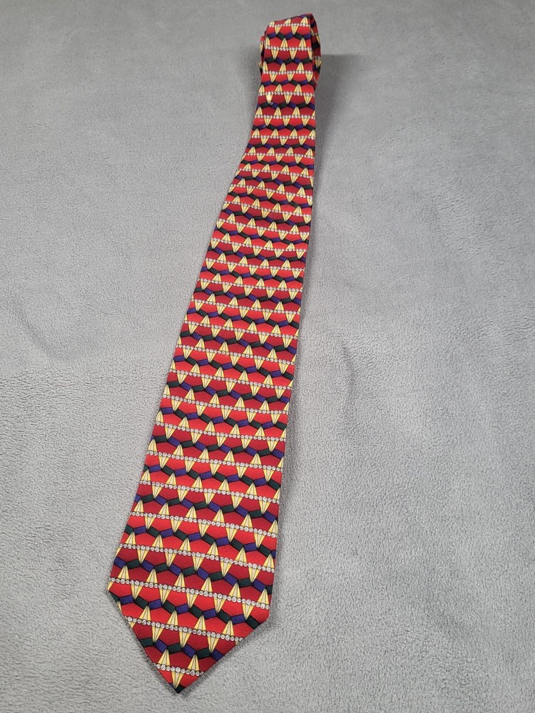 Garcia Jerry Garcia Men's Silk Tie Abstract Geometric Red Yellow Preppy Light