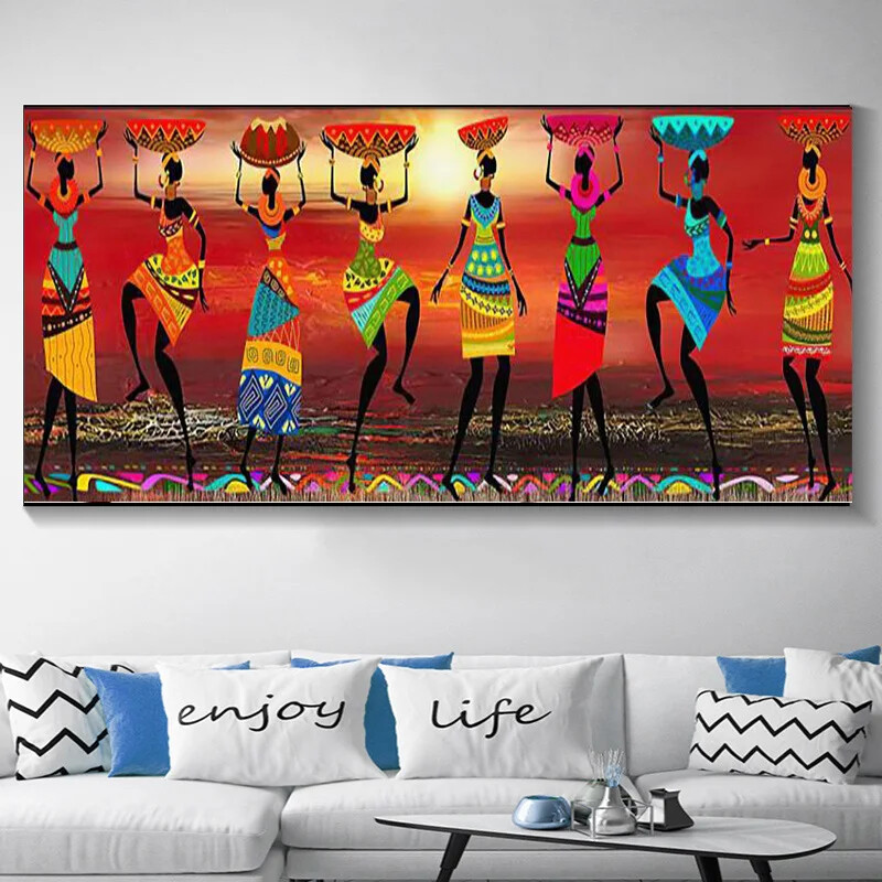 African Art Landscape and Woman Poster Prints Wall Art Home Decor