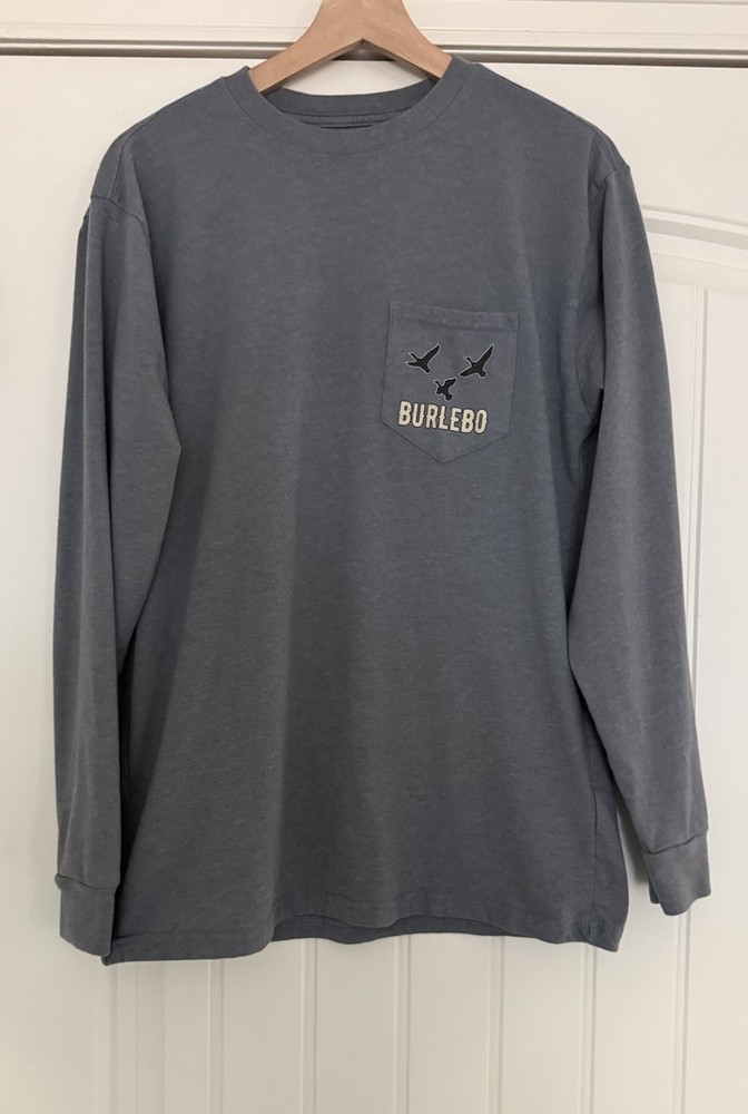 Burlebo Mens Medium Gray Hunting Duck Lab Retriever Long Sleeve Pocket T Shirt