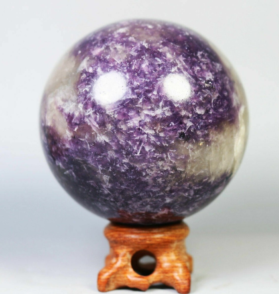 523g Natural Marvelous Lepidolite Purple Mica Quartz Crystal Sphere Ball/Stand