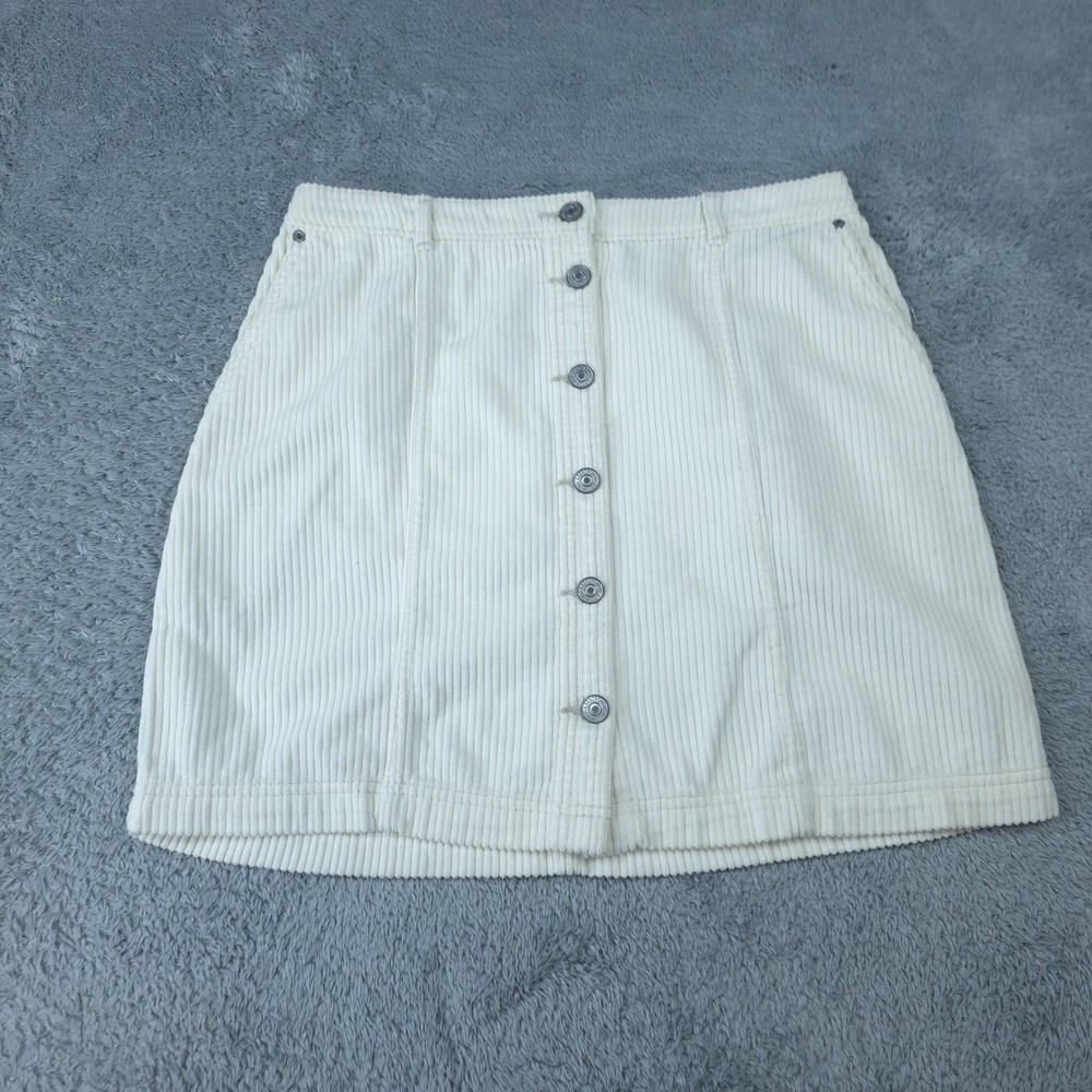 Abercrombie & Fitch Skirt Womens Medium White Corduroy Button Front Mini Ivory