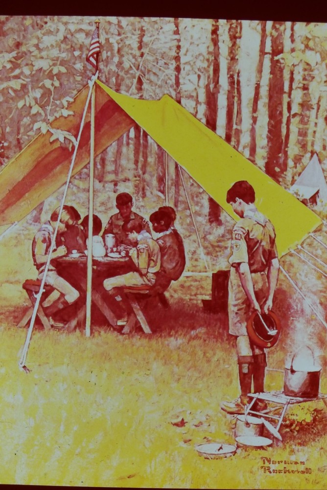 c1950's 35mm Slide Film Boy Scout Camp Scene Picnic Table Forest USA American